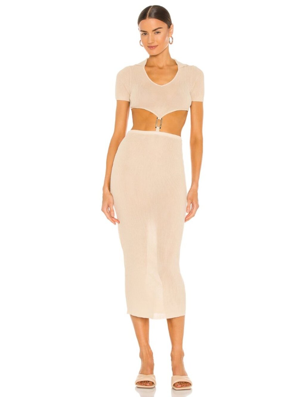 NWT Aya Muse Bella Ribbed Knit Cutout Maxi Dress Sand Size Medium